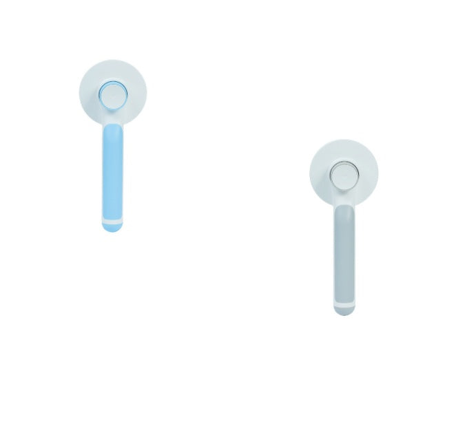 Pair of white and blue wireless earbuds with minimalist design on white background
