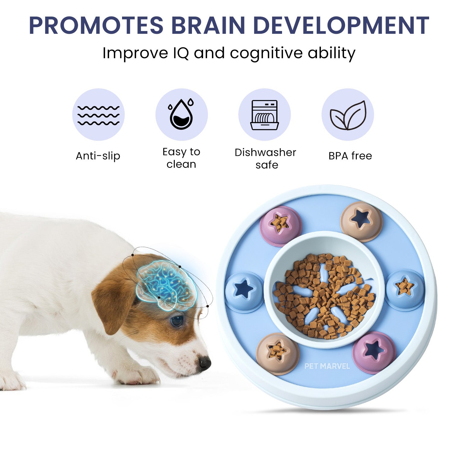 Puppy with interactive slow feeder puzzle toy, promotes brain development, BPA-free, anti-slip