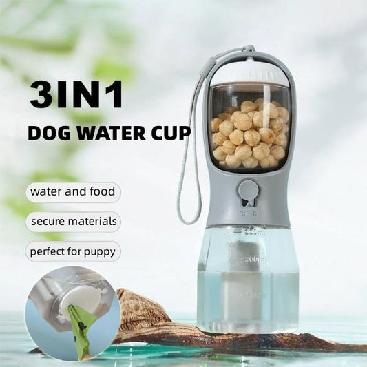 3-in-1 portable dog water bottle and food container with secure materials, perfect for puppies