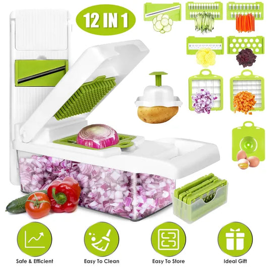 GPCT2055Pro 12-In-1 Vegetable Chopper & Professional Slicer – Manual Dicer with Container | Stainless Steel Mandoline Grater, Egg Separator & Colander Set | Best Kitchen Gift