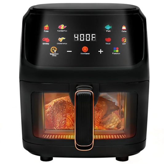 7.5-Quart Extra Large Digital Air Fryer with Visible Window – Smart Touch Screen Multi-Cooker | Family-Size 8-in-1 Healthy Fryer for Roasting, Baking & Crisping | Easy-Clean Non-Stick Basket