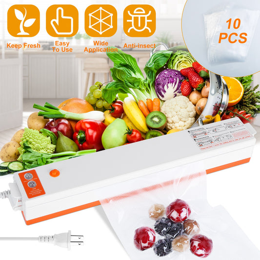 Automatic Electric Vacuum Sealer Machine for Food Preservation – Compact Household Food Saver for Dry & Moist Food | Quick 6-Sec Sealing System | Includes 10 Free Vacuum Bags