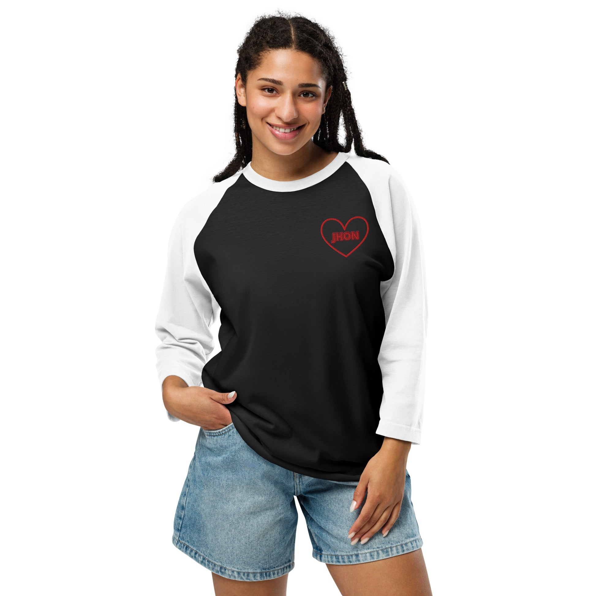 unisex-34-sleeve-raglan-shirt-black-white-front-69994ce5d515f - TriLuxora