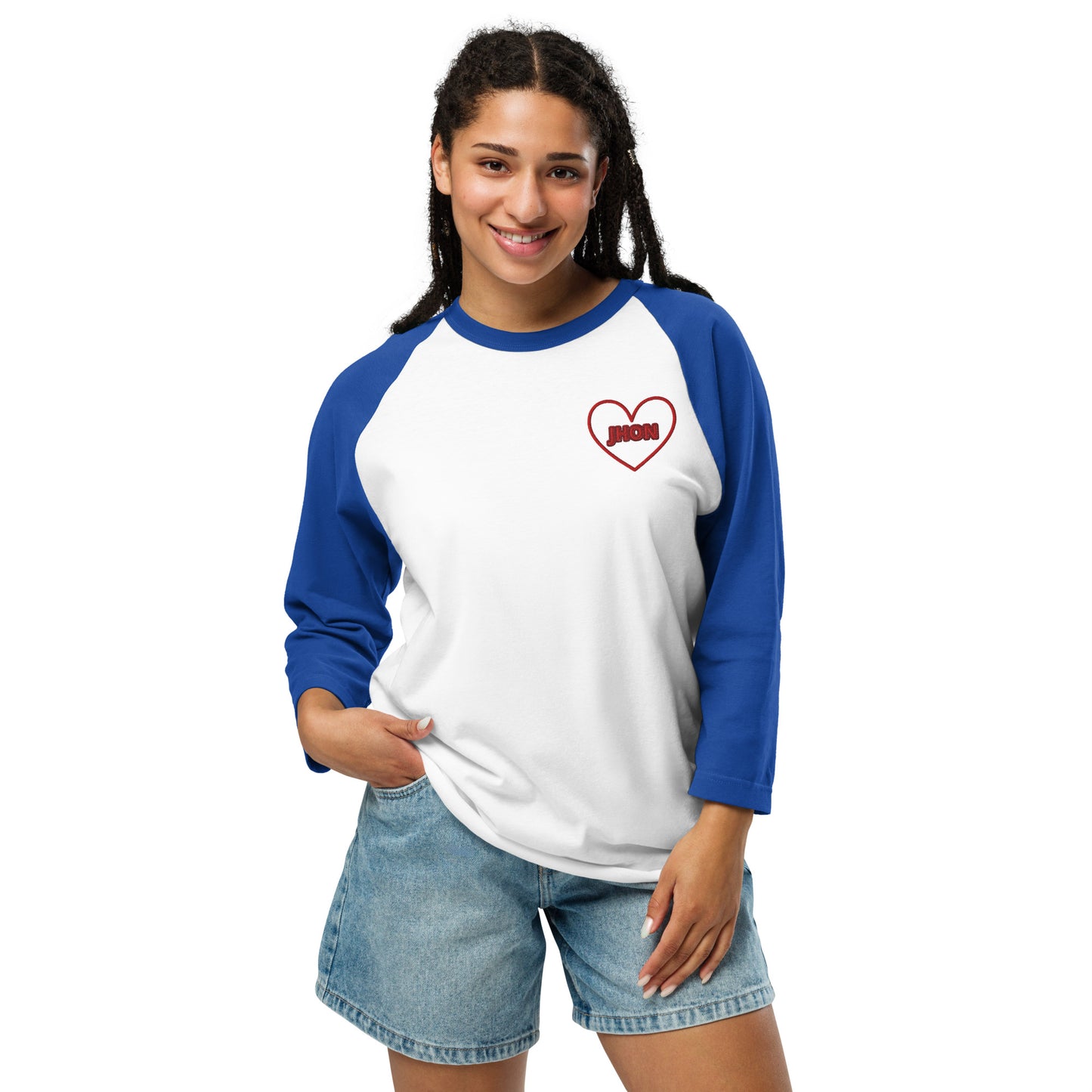 unisex-34-sleeve-raglan-shirt-white-royal-front-69994ce5d528b - TriLuxora