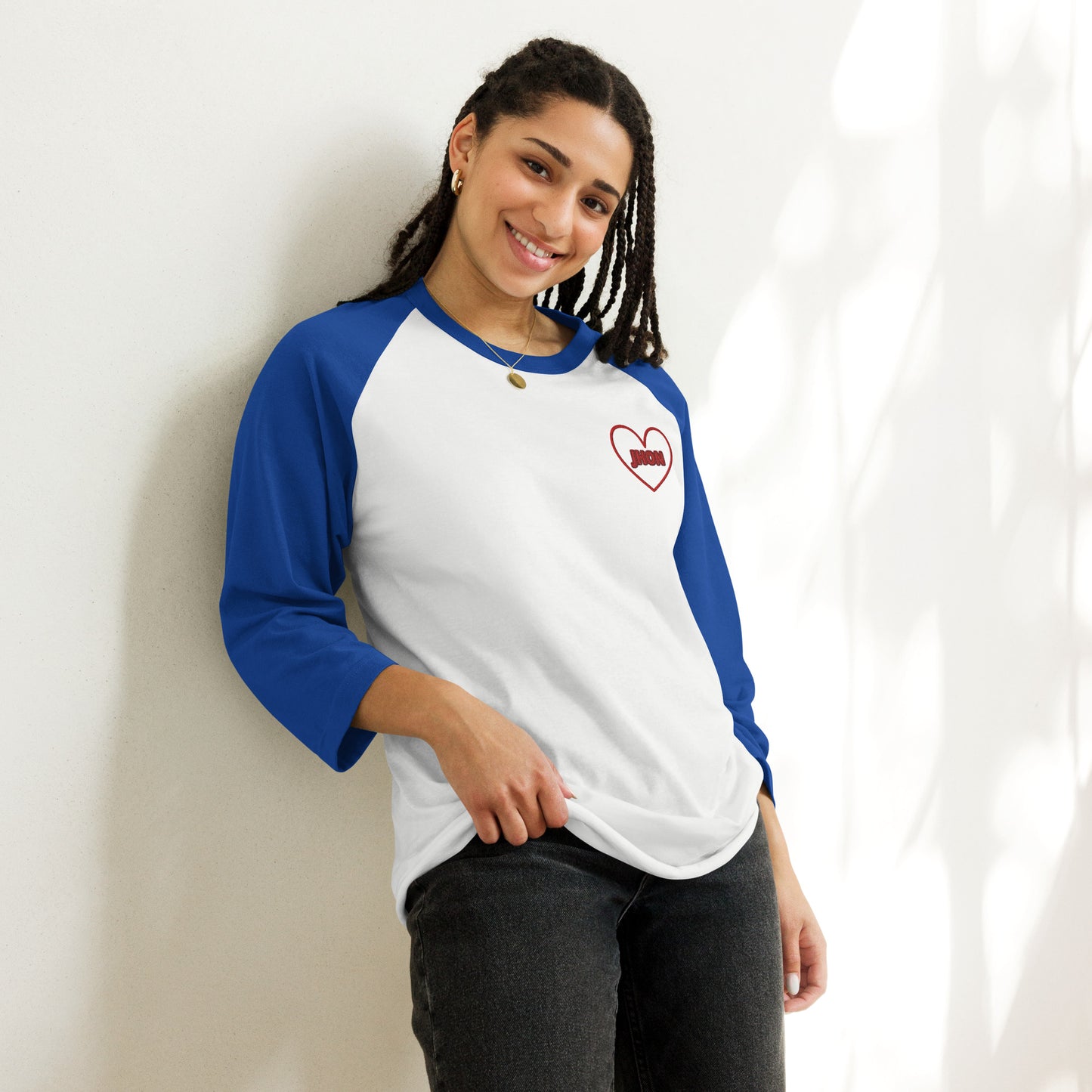 unisex-34-sleeve-raglan-shirt-white-royal-front-69994ce5d5916 - TriLuxora